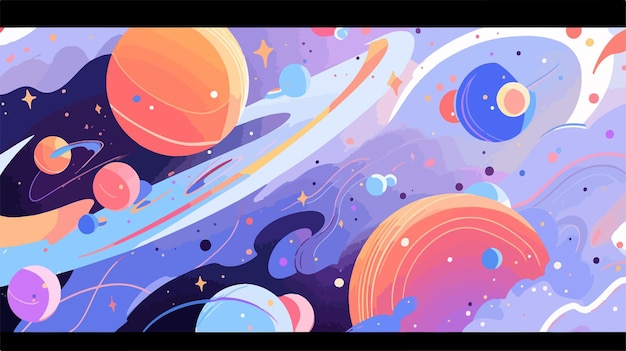 Vector a colorful painting of planets and planets with a background of space