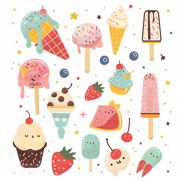 Vector a colorful picture of ice creams and a colorful background