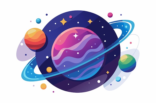 Vector colorful planets and stars in space with ring