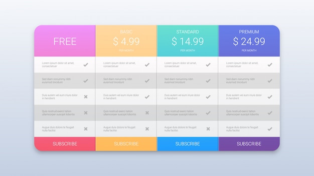 Colorful Pricing Plans Template for Web