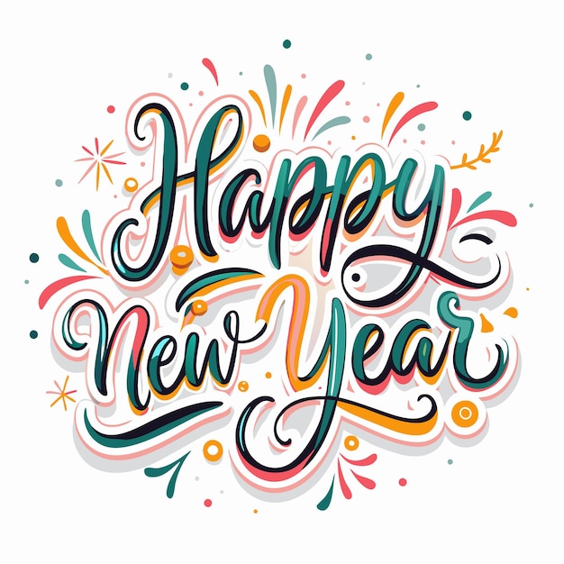 Vector colorful quothappy new yearquot lettering with decorative elements