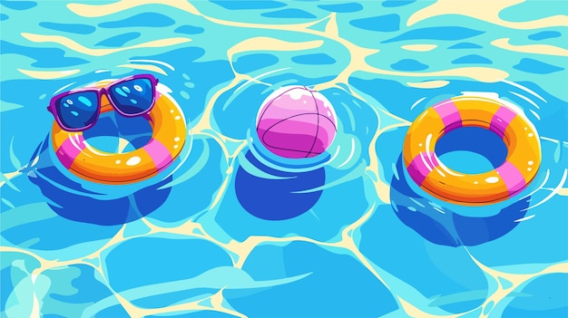 Vector colorful rubber rings and ball at pool party poster