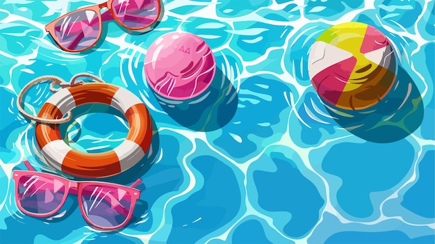 Vector colorful rubber rings and ball at pool party poster