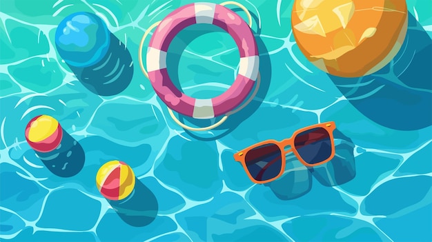 Vector colorful rubber rings and ball at pool party poster