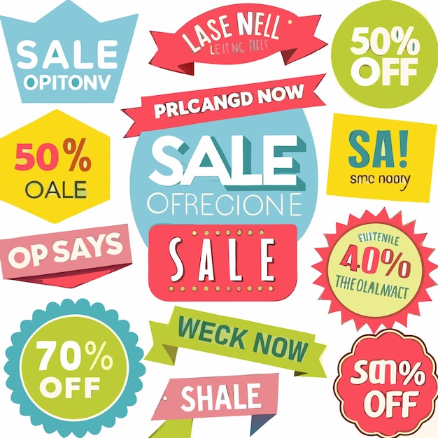 Vector colorful sale stickers eyecatching discounts promotions