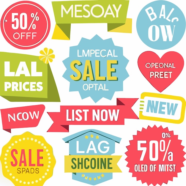 Vector colorful sale stickers eyecatching discounts promotions