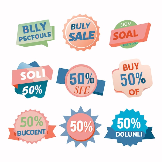 Vector colorful sale stickers with different design and 50 off discount