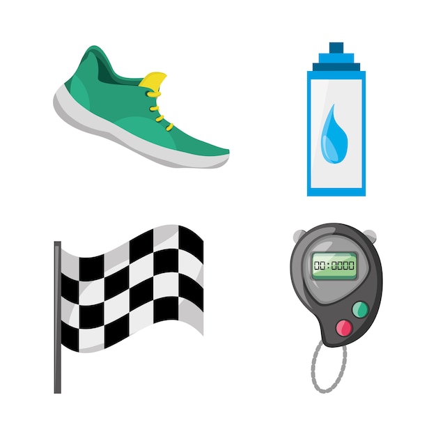 Colorful set icon related with running and competition sport