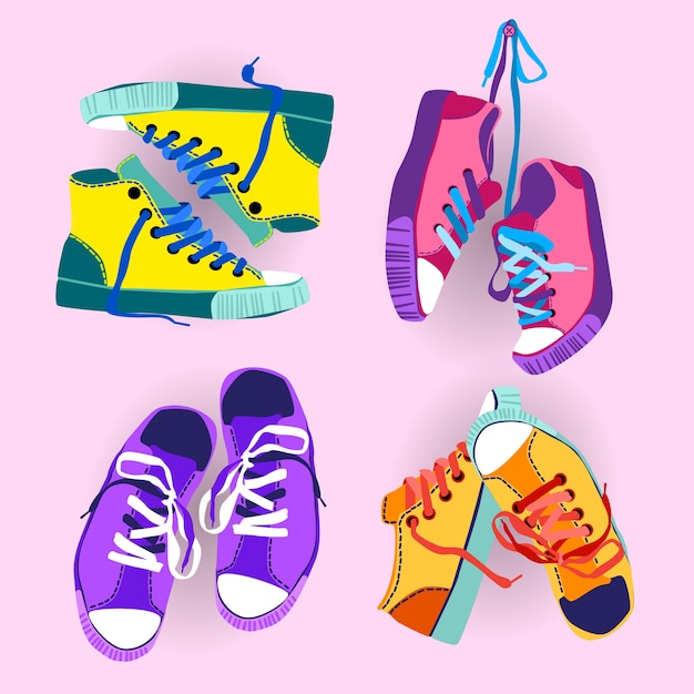 Vector colorful sneakers training sport shoes set collection banner