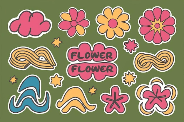 Vector a colorful sticker that says quot flower quot is on a green background