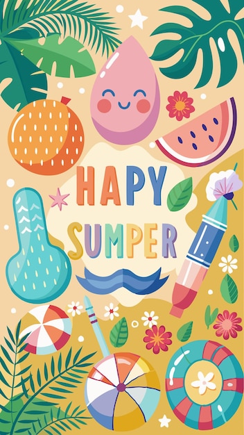 Vector colorful summer illustration with beach objects