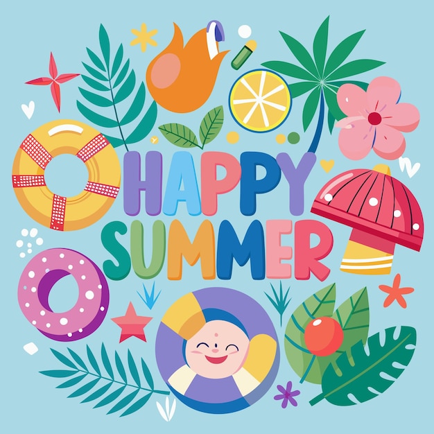 Vector colorful summer illustration with happy vibes