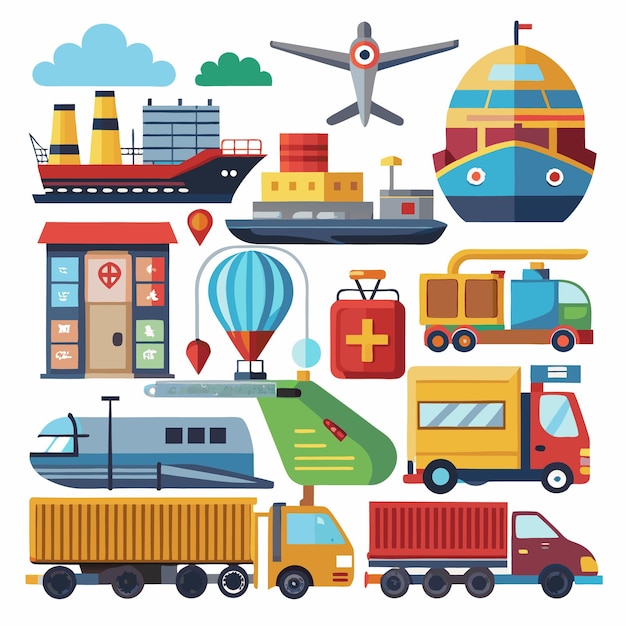 Vector colorful transportation icons set