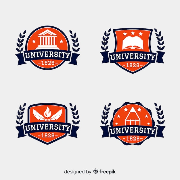 Vector colorful university logo collection with flat design