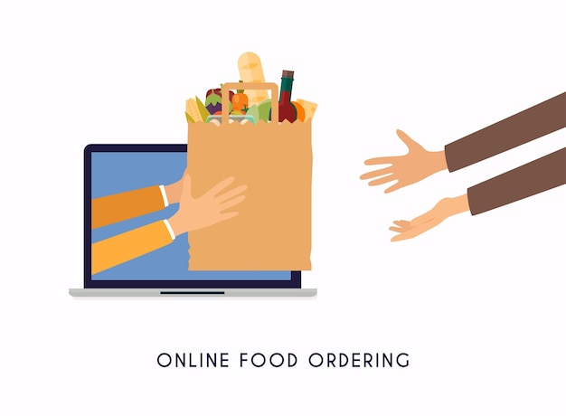 Colorful vector illustration concept for grocery delivery Online ordering of food