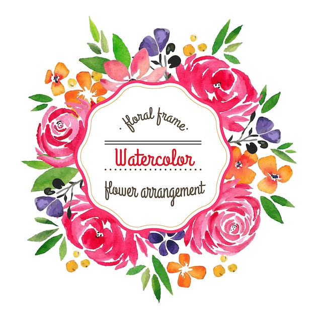 Colorful watercolor floral frame