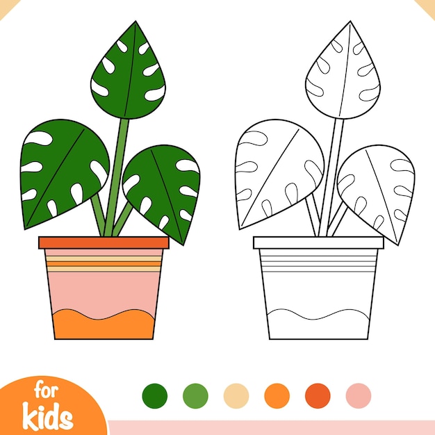 Coloring book Cartoon collection of Houseplants Monstera