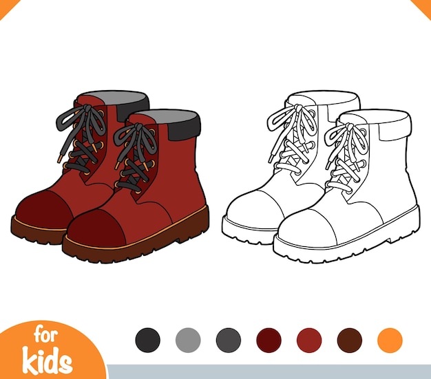 Vector coloring book cartoon shoe collection brown boots