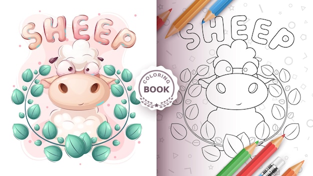 Coloring page cartoon character adorable sheep