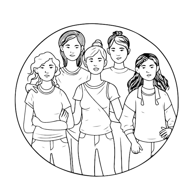 Vector coloring page line drawing women day