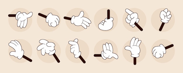 Vector comic hands vintage retro hands in gloves comic retro hands in different poses