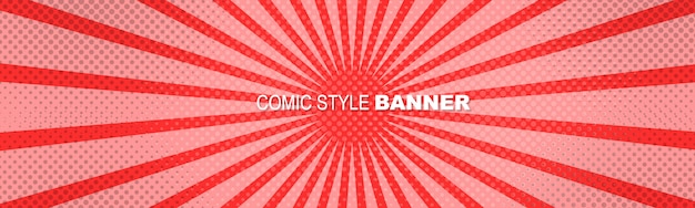 Comics Rays Pop Art Banner Background with Halftones