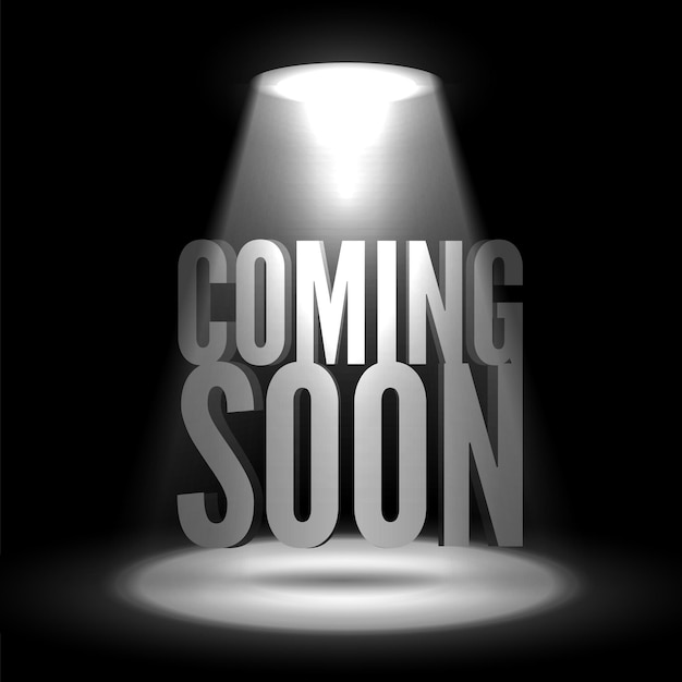 Coming soon in stage spotlight on dark background Vector scene illuminated spotlight