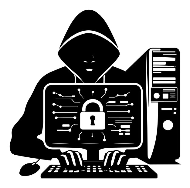 Computer hacker with laptop icon illustration silhouette vector