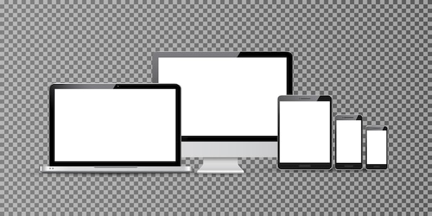 Computer monitor, smartphone, laptop and tablet pc isolated design. Mobile phone smart digital device set.