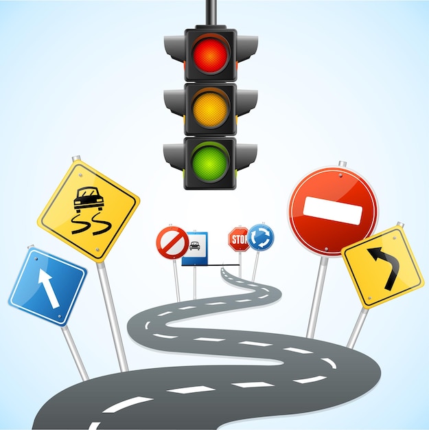 Concept of Road with Traffic Lights. Vector illustration