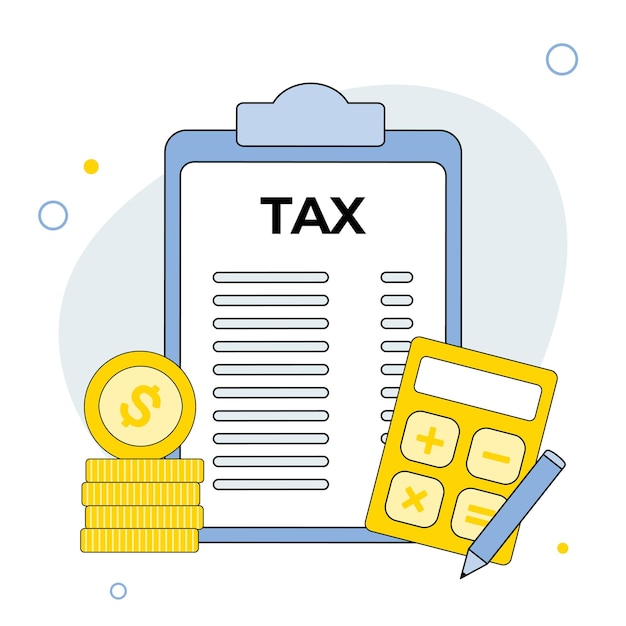 Concept tax payment Data analysis paperwork financial research report and calculation of tax return Payment of debt Government state taxes Vector illustration in flat style