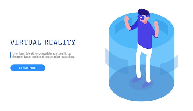 Concept of virtual reality Man in virtual reality headset Web banner Vector illustrationxA