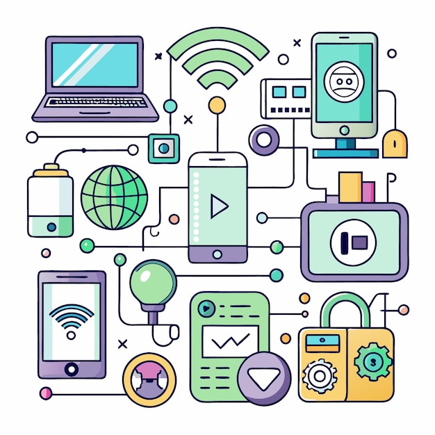 Vector connected devices laptop phone tablet globe wifi symbol cloud computing tech network internet digital