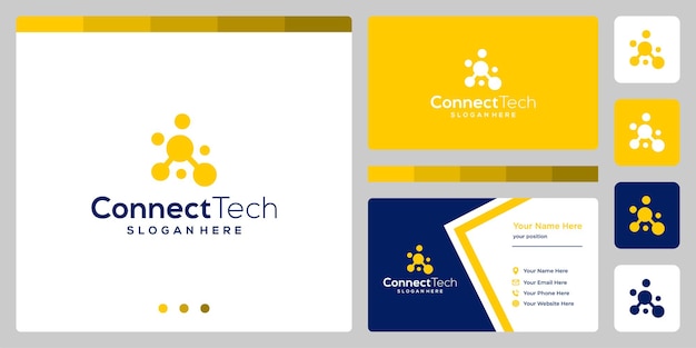 Connected technology logo. vector premium. business card template design