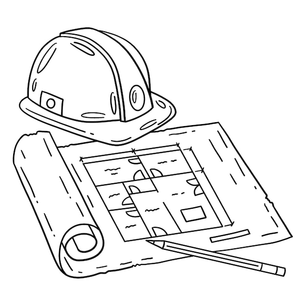 Construction Blueprint and Pencil Isolated