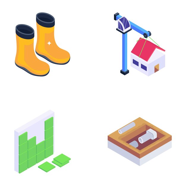 Vector construction equipment and tools isometric icons