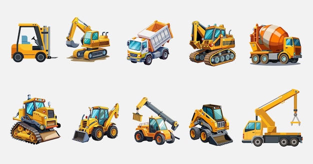 Vector construction heavy machinery building equipment vehicles