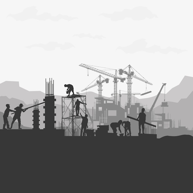 Vector construction silhouette background.