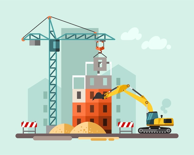 Construction site, building a house - flat illustration.