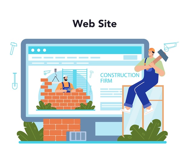 Vector constructor online service or platform house and road building process