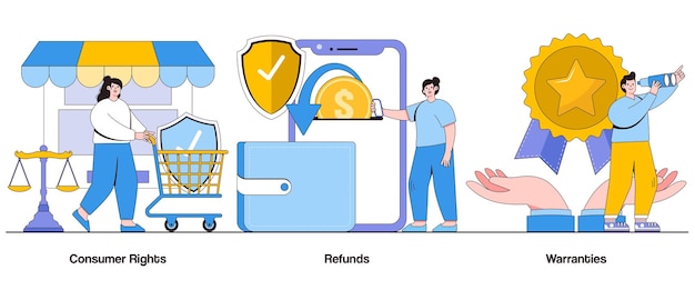 Consumer Rights Refunds and Warranties Concept with Character Customer Protection Abstract Vector Illustration Set Satisfaction Assurance and Fair Treatment Metaphor