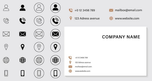 Vector contact information icons set empty business card template address mobile phone location name mail