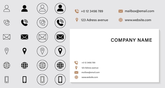 Contact Information Icons Set Empty Business Card Template Address Mobile Phone Location Name Mail