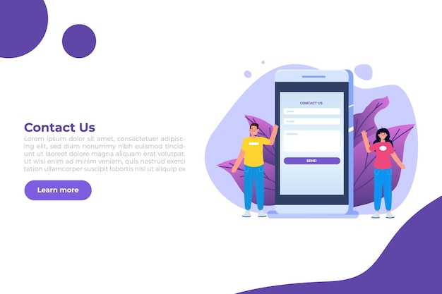 Contact us landing page template. Vector illustration.