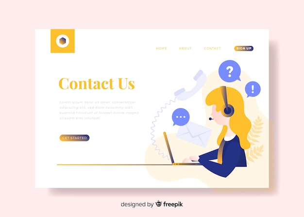 Vector contact us landing page with call center agent