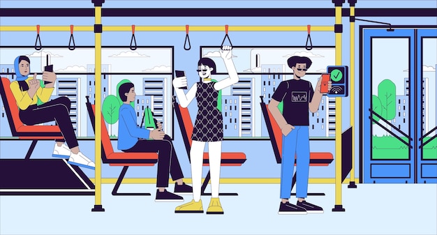 Contactless public transport payment cartoon flat illustration