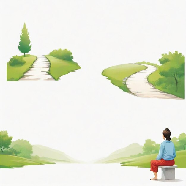 Vector contemplative path cartoon vector set white background isolated