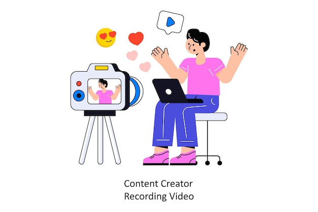 Content Creator Recording Video Flat Style Design Vector illustration Stock illustration