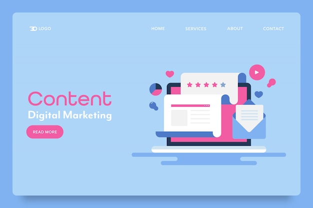 Vector content marketing conceptual landing page