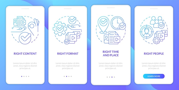 Content principles blue gradient onboarding mobile app screen